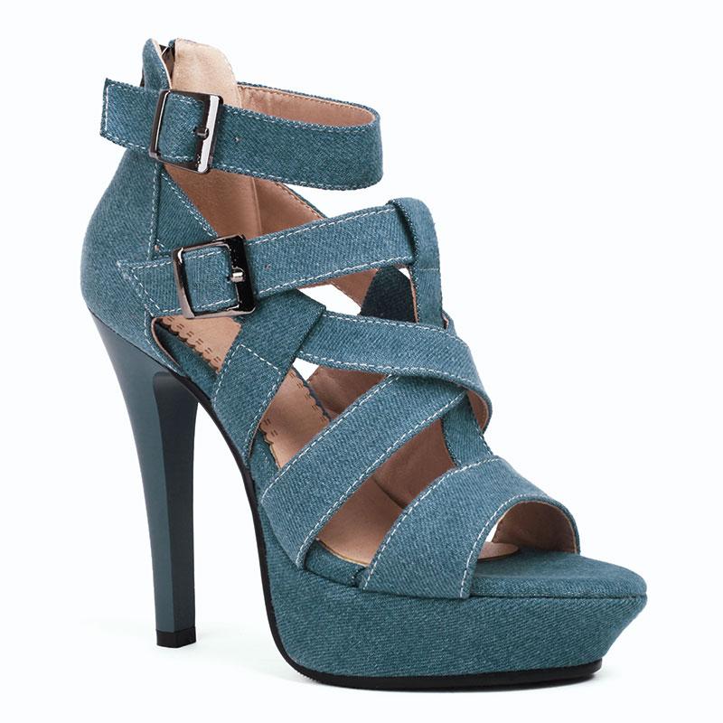 

Синие босоножки на шпильках с открытым носком и пряжкой на ремешке, летние женские сексуальные модные римские туфли на толстом высоком каблуке для женщин 39