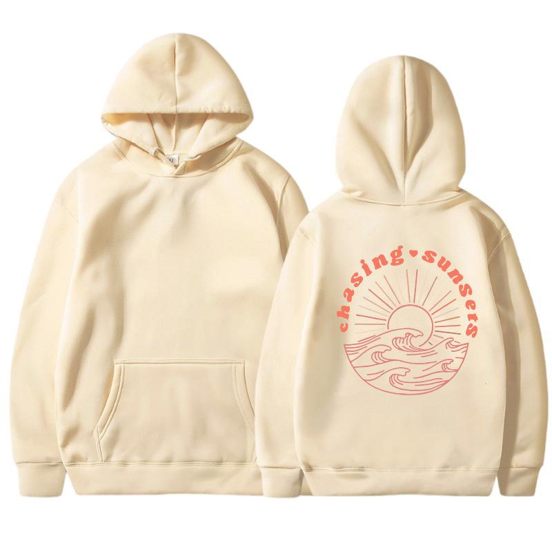 Chasing Sunsers Damen Fleece-Hoodie mit Buchstaben-Slogan-Print Kängurutasche Kordelzug Print-Hoodie