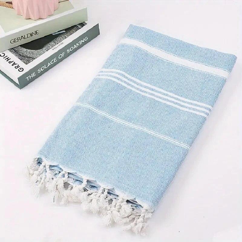 

1pc Turkish Cotton Beach Towel, Oversized And Sand Free, Quick DryTowel, Beach Blanket For Bathing Swimming, 39*71 In, BathroomA синий