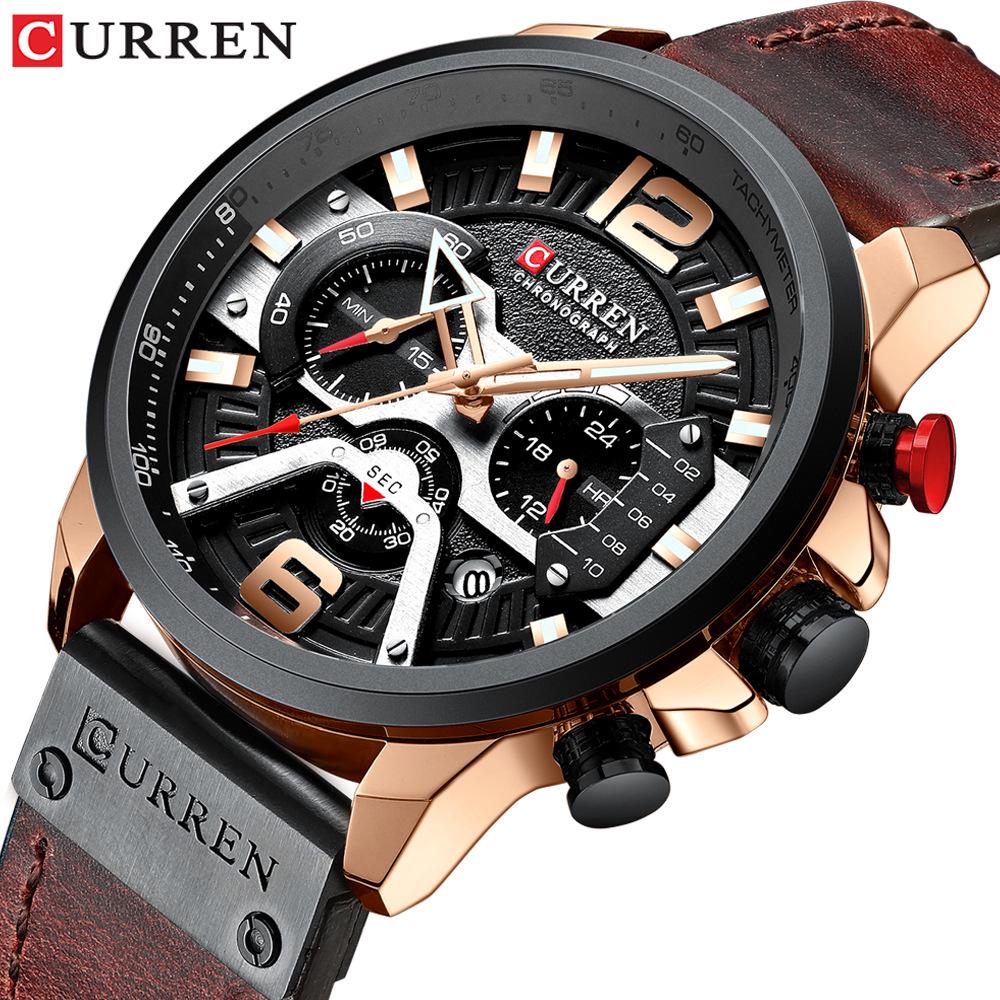 Curren 8329 Men's Six-Hand Quartz Watch with Leather Strap and Calendar