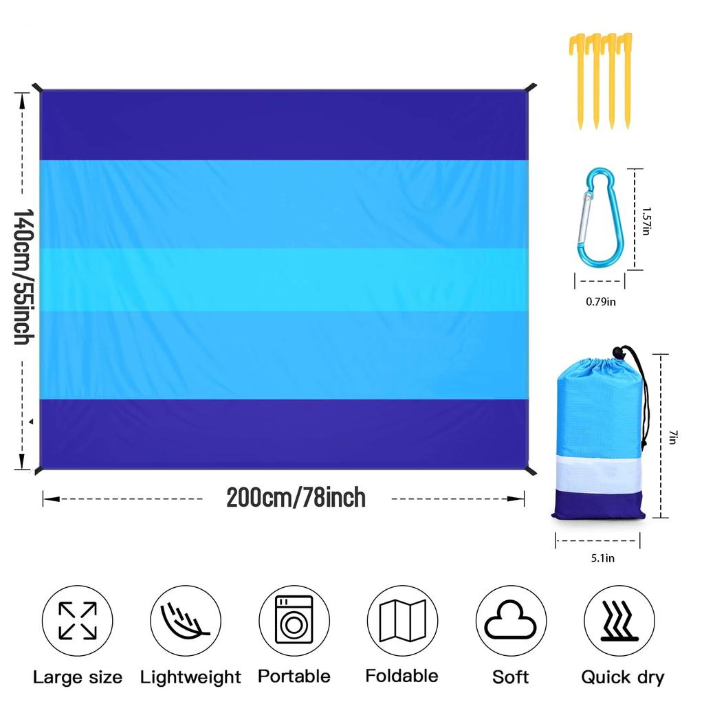 Beach Blanket Waterproof and Sandproof Large 2-3 Adult Light Picnic Mat Travel Camping Hiking Beach Blanket