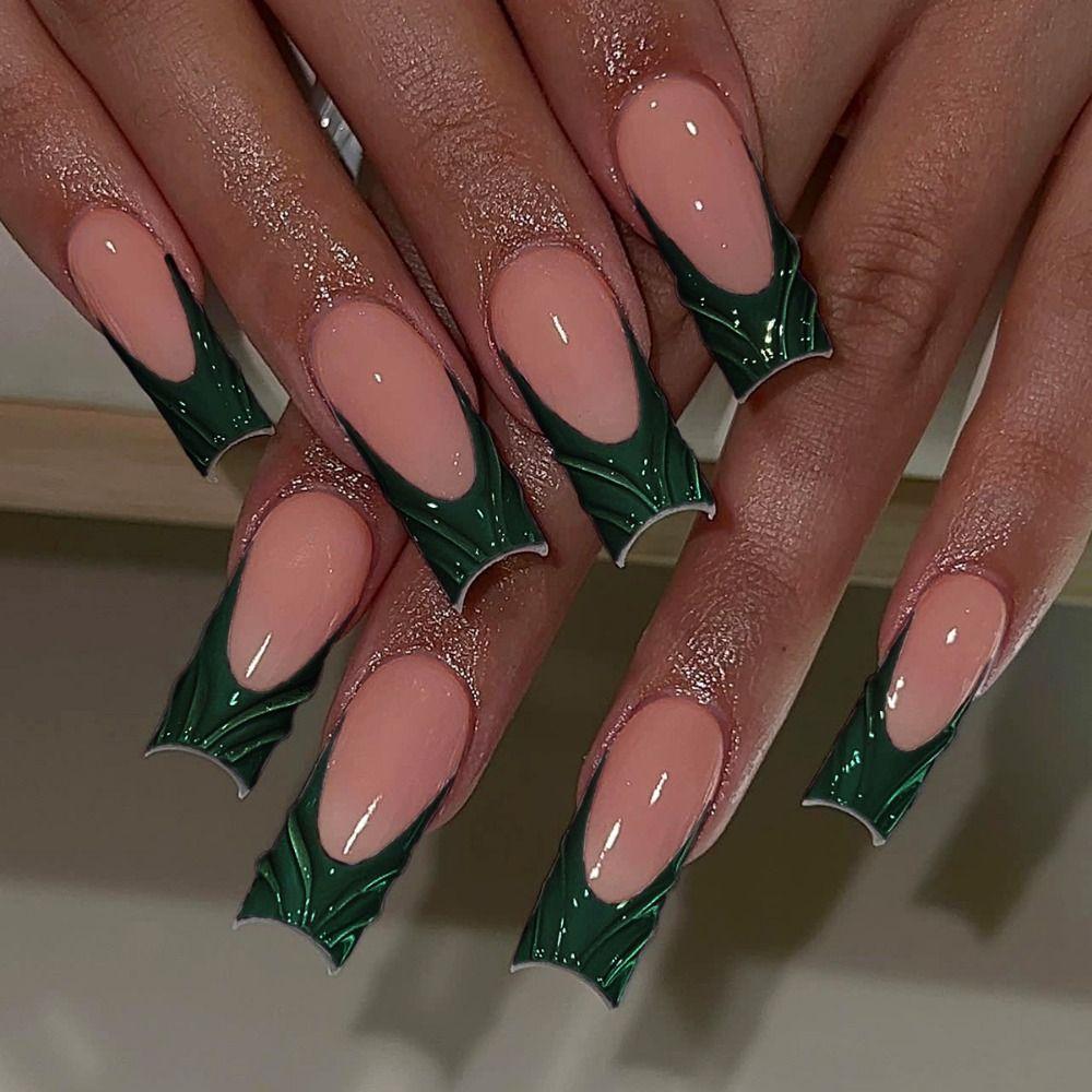 24 יחידות ציפורניים מלאכותיות ארוכות בצורת שקד ובאלרינה, טיפים לציפורניים עם פרחים ונצנצים, מניקור ציפורניים מלאכותיות לנשים