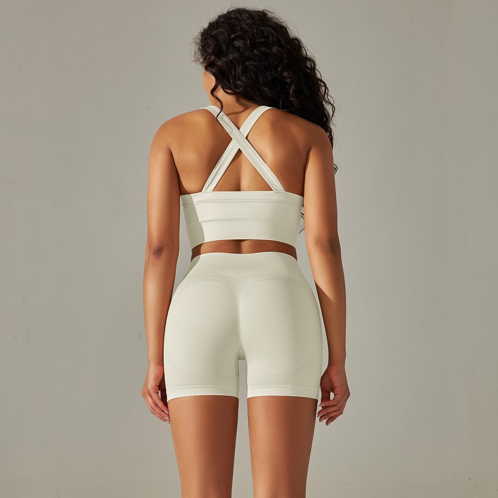 New European and American Seamless Back Cross Shoulder Straps Sports Vest Bra Set Running Fitness Yoga Pants
