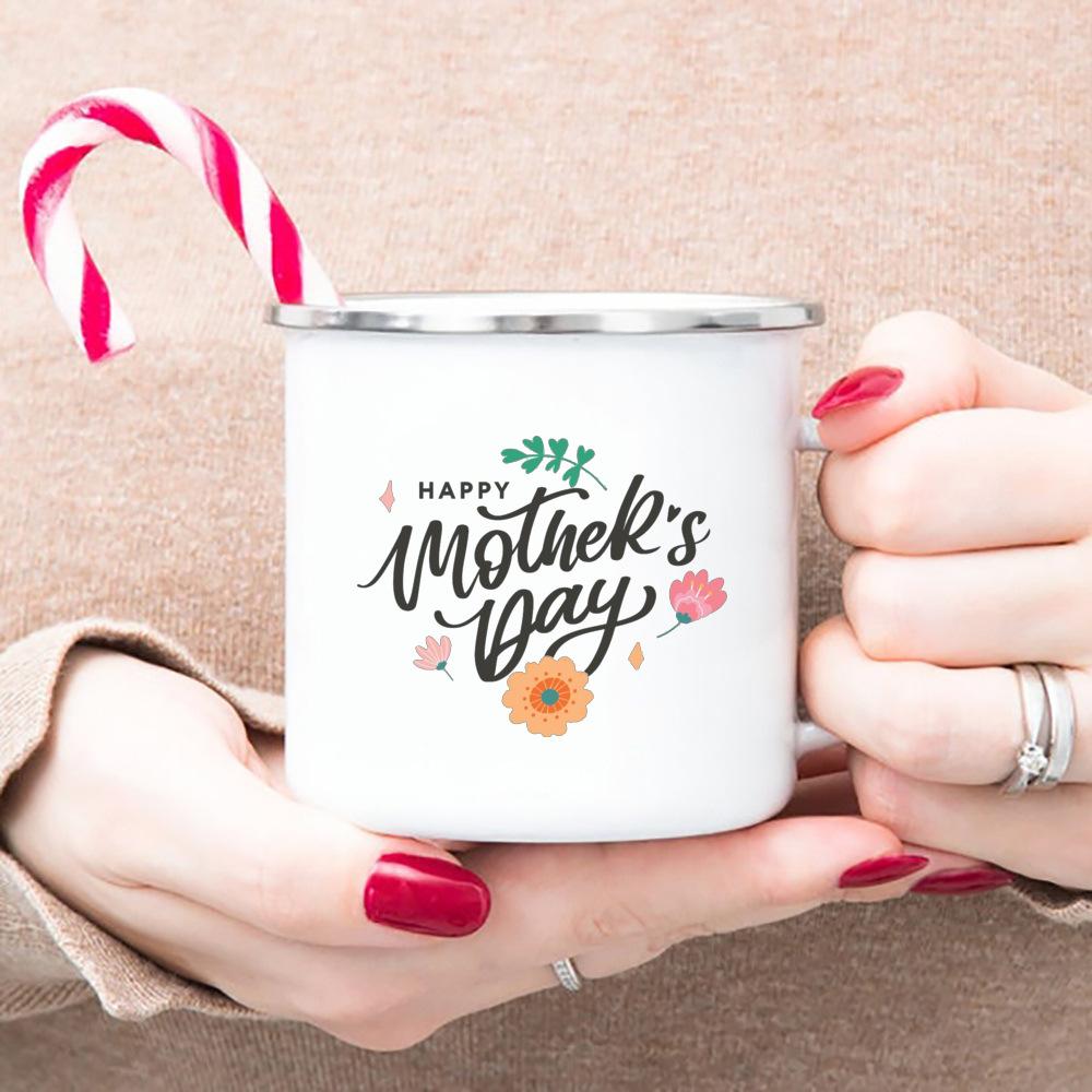 Frohen Muttertag Emaillebecher Weiß Henkeltasse Kaffee Tee Emaillebecher Wasser trinken Das beste originelle und lustige Muttertagsgeschenk
