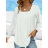 Women's Tops Fashion Clothing Spring and Autumn T-shirt Pleated Square Neck Long Sleeve Solid Color Pullover Casual Shirts Female