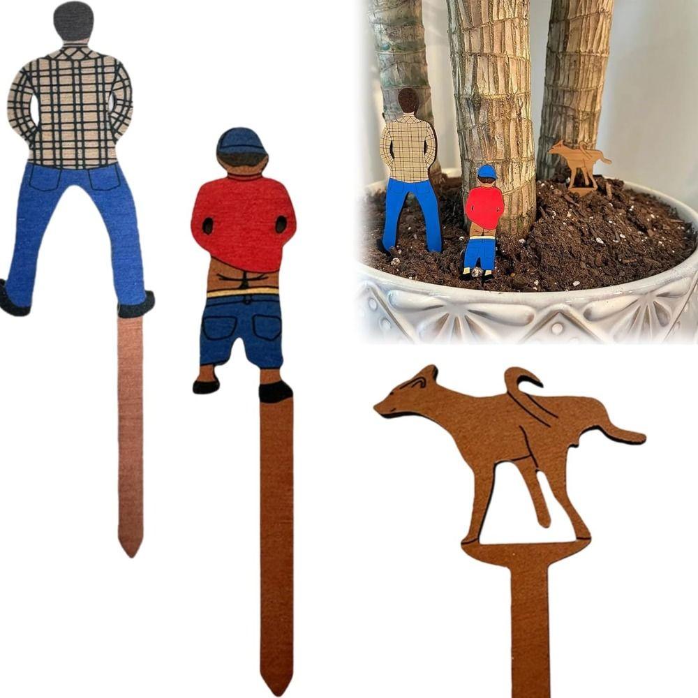 

3Pcs Dad, Son and Dog Flower Pot Ornaments Easy To Install Garden Mini Inserts Plant Pot Signs Home S