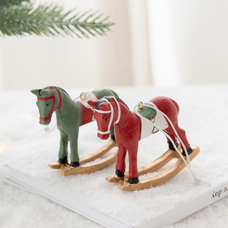 3pcs/set Christmas Three-dimensional Rocking Horse Small Pendant Christmas Tree Decoration Ornament Retro Christmas Decor