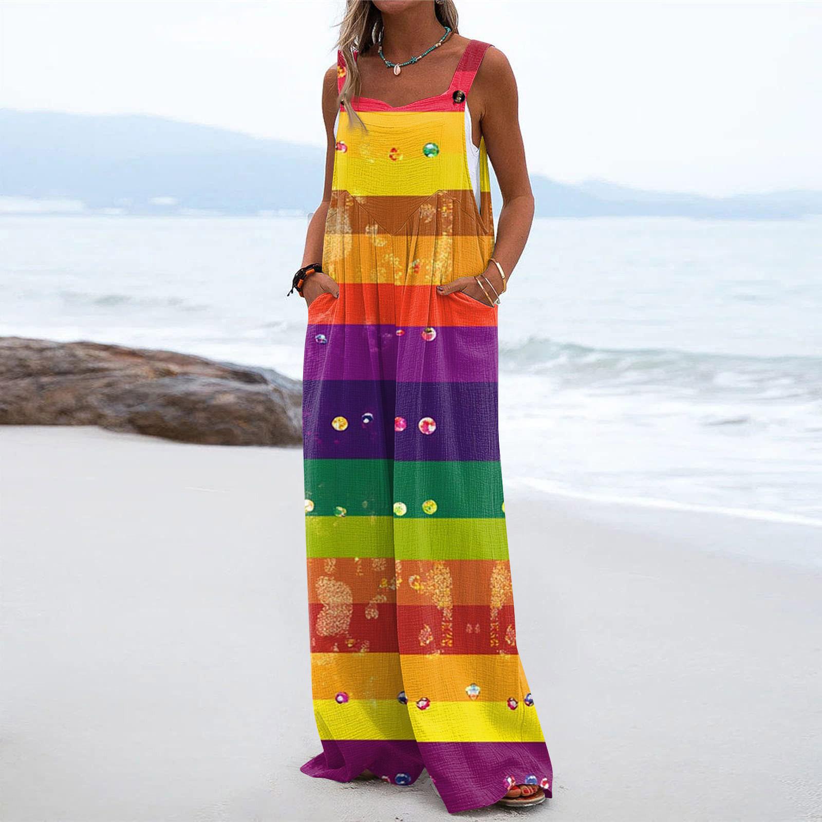 

Широкий комбинезон для женщин, повседневный свободный комбинезон без рукавов с принтом и пуговицами, длинные брюки, комбинезон с карманами XXL