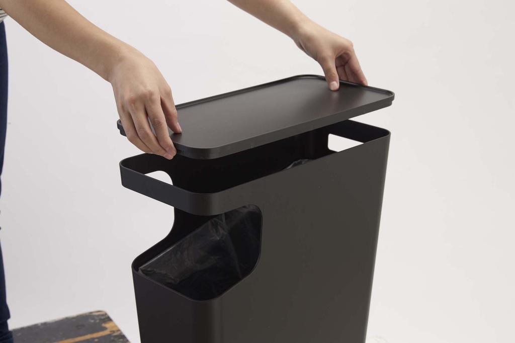 Yamazaki Tower Dustbin & Side Table, Black, W38 X D18.5 X H45cm, Trash Can, Nightstand, 3989