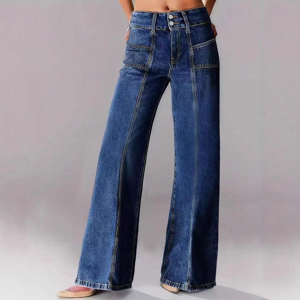 Womens Wide Leg Jeans Casual Baggy High Waisted Stretch Denim Pants