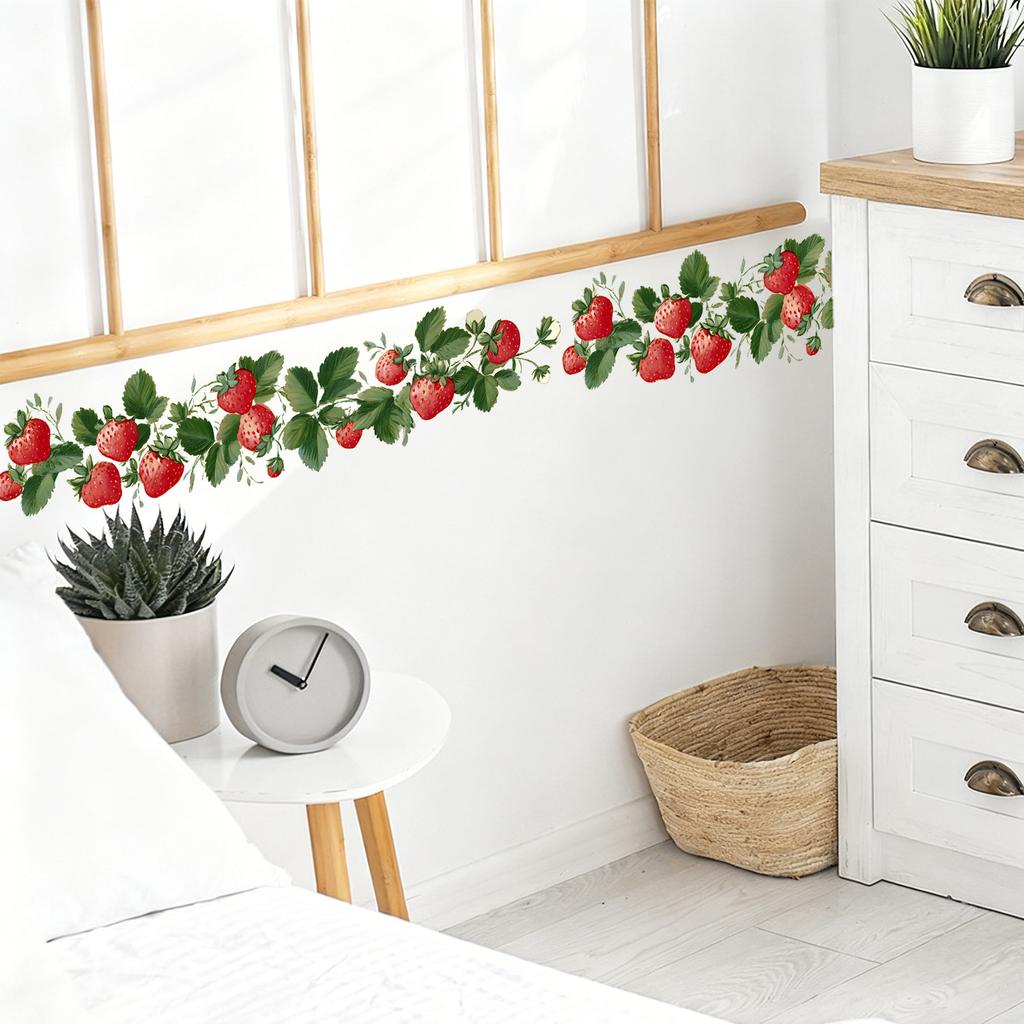 Fresh Strawberry Flowers Rattan Living Room Kitchen Bedroom Self-adhesive Background Decoration Stickers