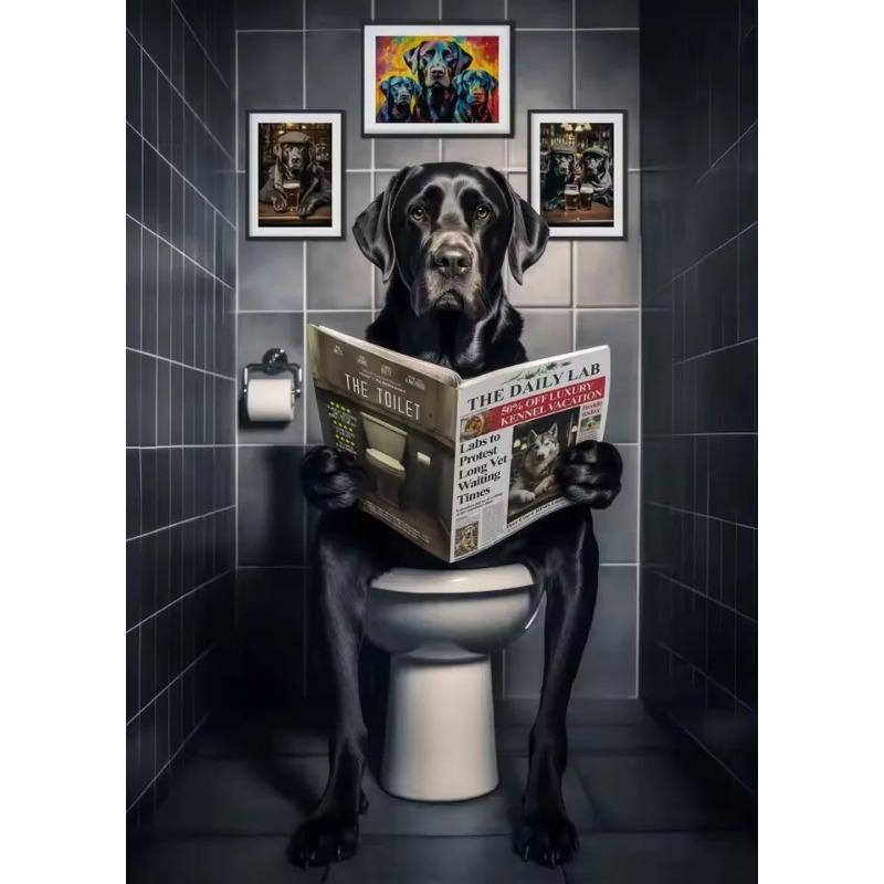 Canvas Print Wall Art for Pet Lovers,for Home Decor Bedroom,Kitchen,Living Room,Bathroom, Hotel 1pc Playful Dachshund On Toilet