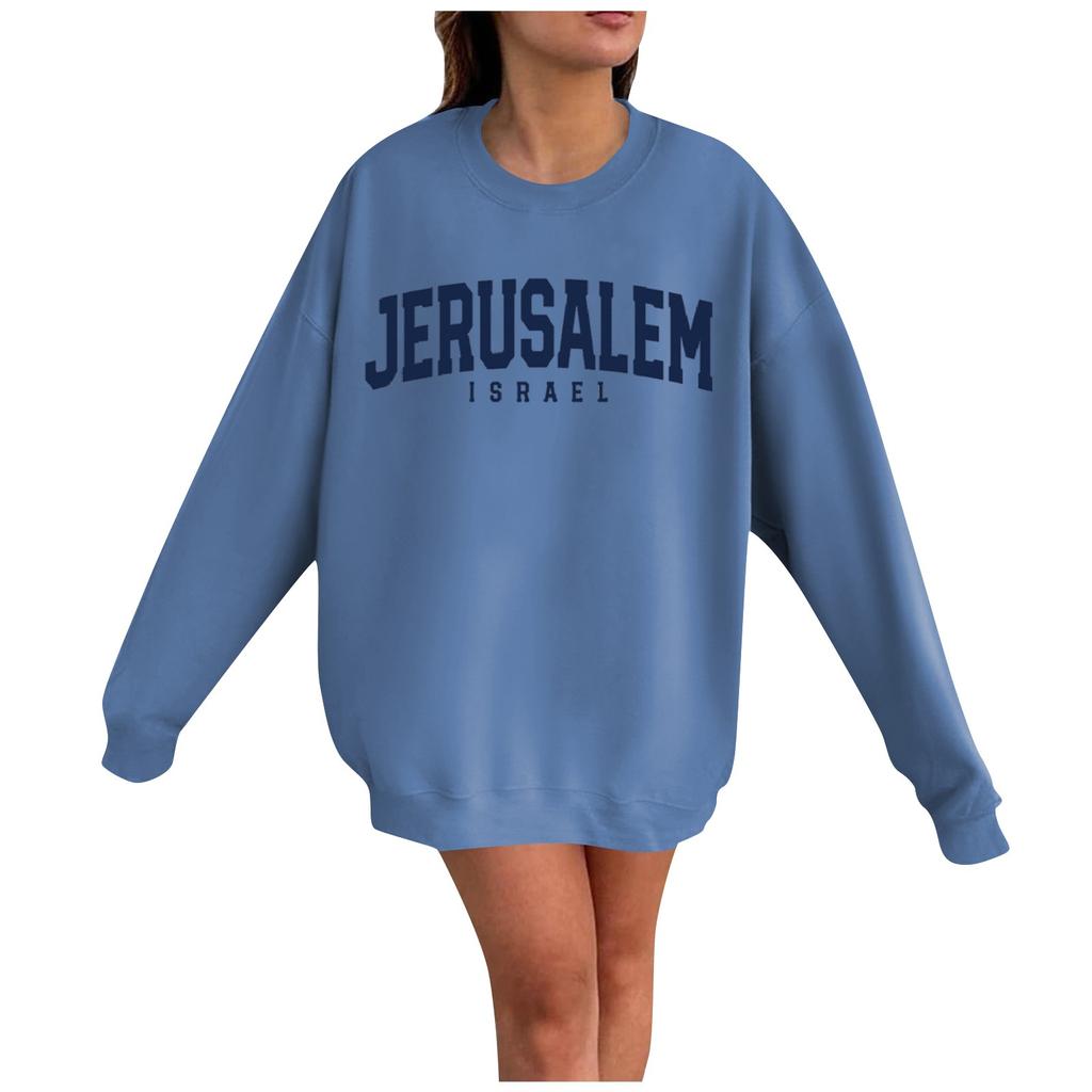 Israeli Women's Fashion Casual Long Sleeve Printed Round Neck Sweatshirt Top