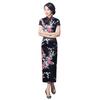 Abito Midi Cheongsam da Donna Cinese a Maniche Corte con Spacco sull'Orlo a Pavone per Banchetto