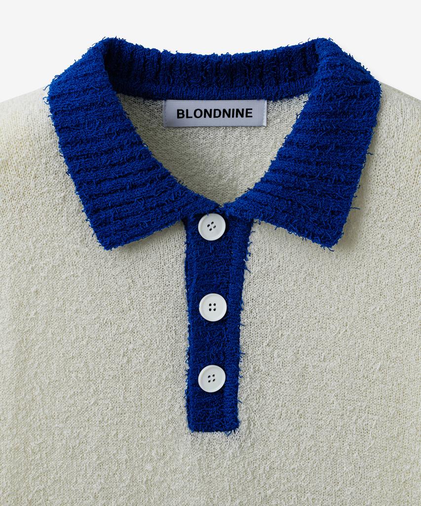 BLOND9 Tail Yarn Coloration Collar Knit_Blue