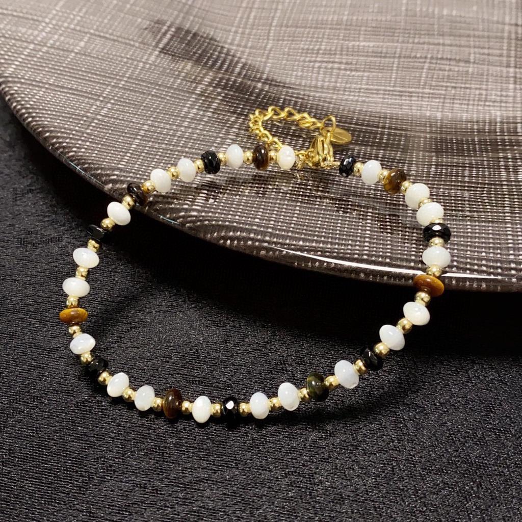 Natural Tiger Eye Stone Natural White Fritillaria Natural Agate Material Bead Bracelet, Retro High Grade Beautiful Gift Bangle