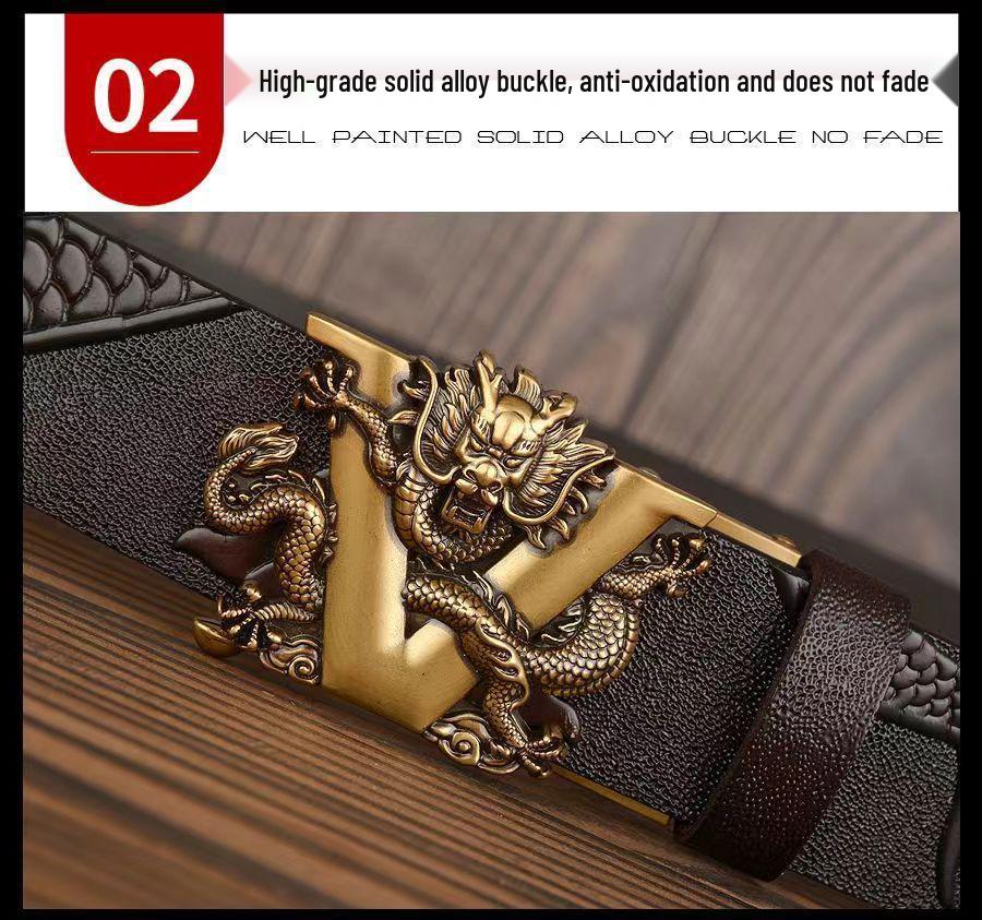 Retro Dragon Carved Pattern Automatic Buckle Leather Belt – Domineering Men's Fashion Accessory