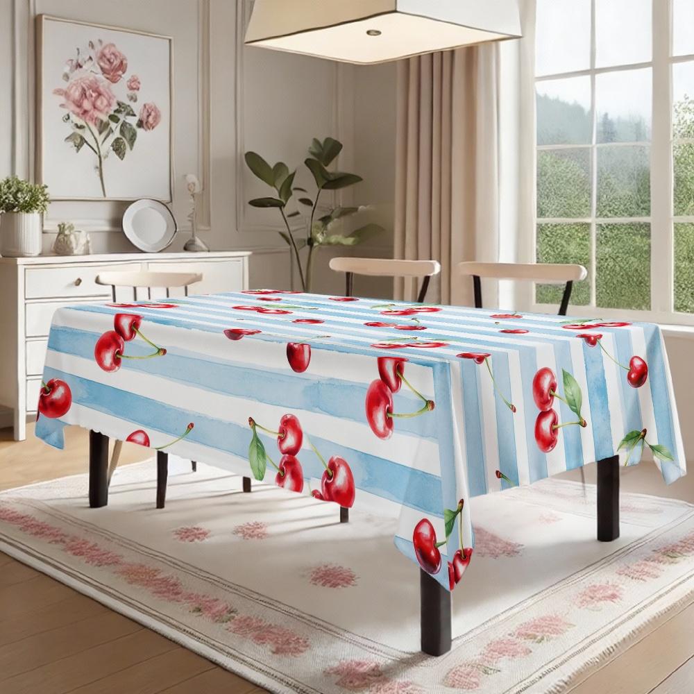 Cherry Pattern Rectangle Table Cloth for Table Decor Holiday Party Waterproof Reusable Tablecloth for Tables Kitchen Dining