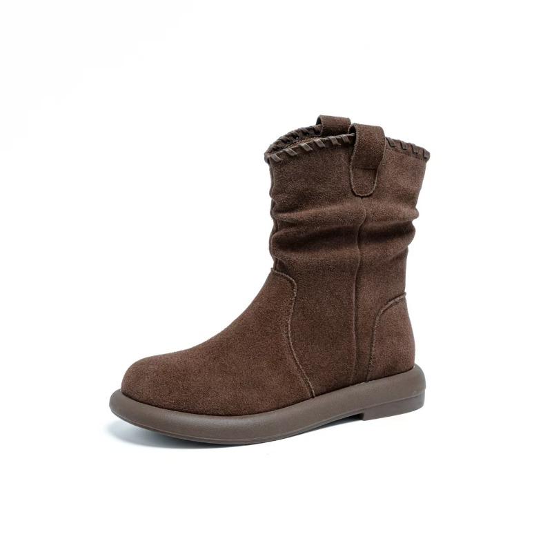 Slimming Round Boots, Women's Shoes, Retro Casual Boots, Versatile Mid-calf Boots