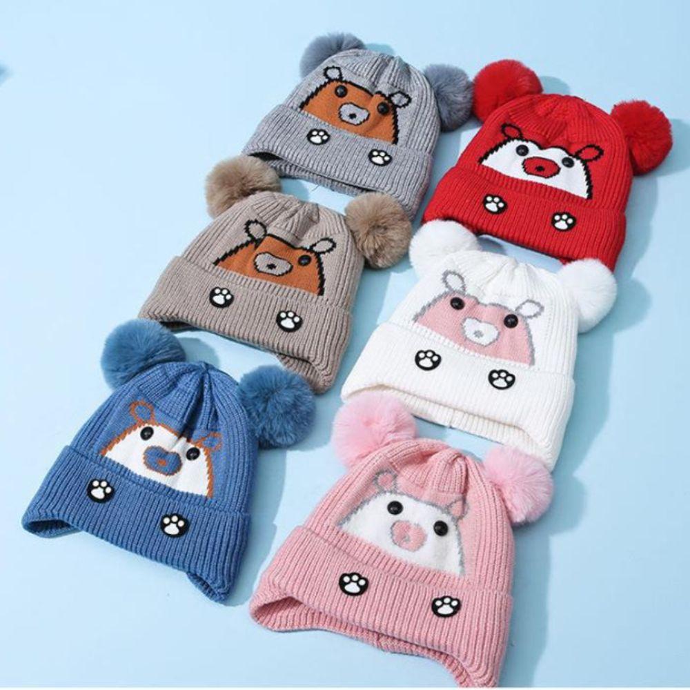 

Knitted Winter Baby Earmuffs Plush Ball Warm Hat New Ear Protection Cap синій