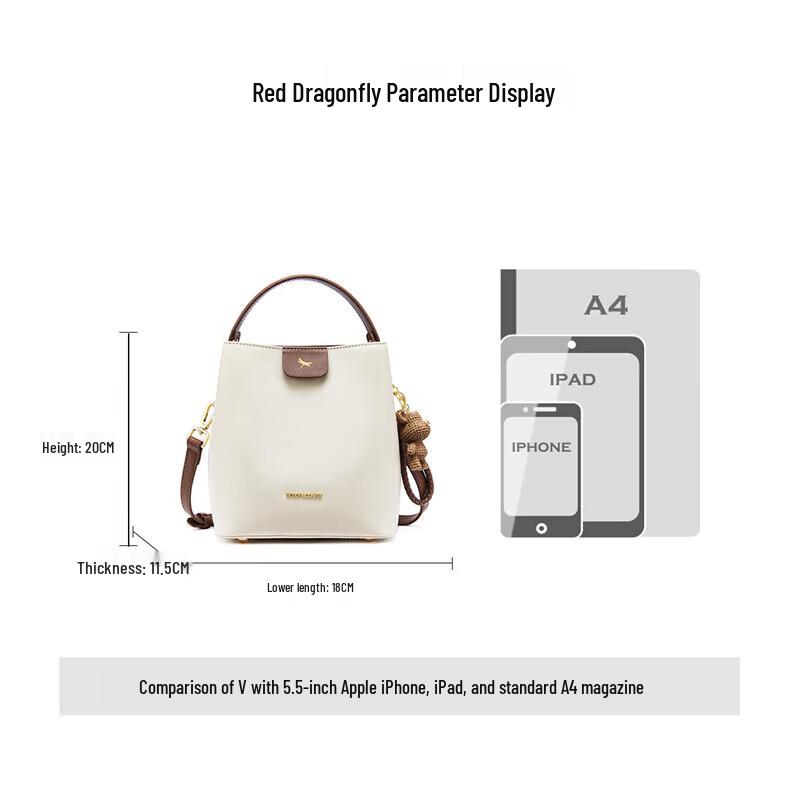 RED DRAGONFLY Light Luxury Cowhide Shoulder Bucket Bag