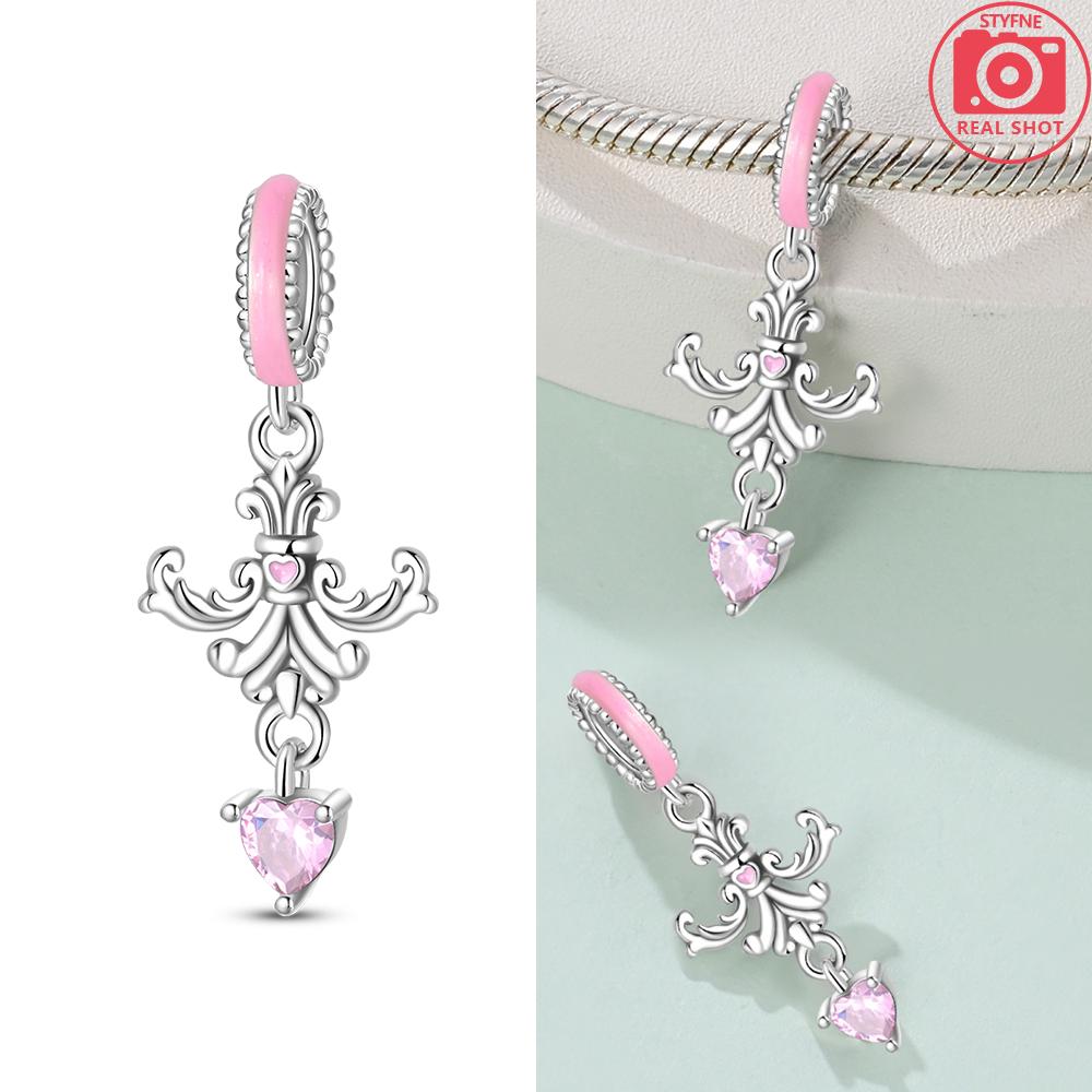 Color Trunk Heart Shape Bow Pink Charms Beads Fit Original Bracelets Copper Fine Diy Birthday Women Jewelry Gift