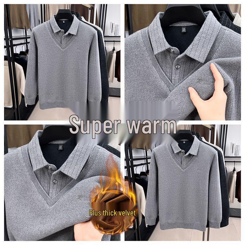 

Men s Winter Velvet-Enhanced T-Shirt: Thick, Warm, Fashionable Lapel Design for a Loose, High-End Look 185/3XL [For 160-180 kg]
