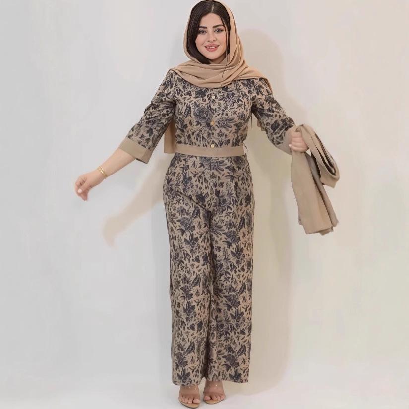 

2025 Autumn Ink Print Long Sleeve Top & Wide-Leg Pants Three-Piece Set Large хакі