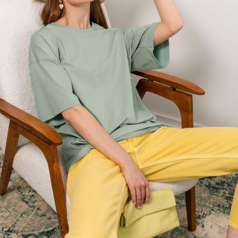 Damen Einfarbig Kurzarm Frühling und Sommer Modelle von Einfarbig T-Shirt Baumwolle Kurzarm Lose Hundert Tops