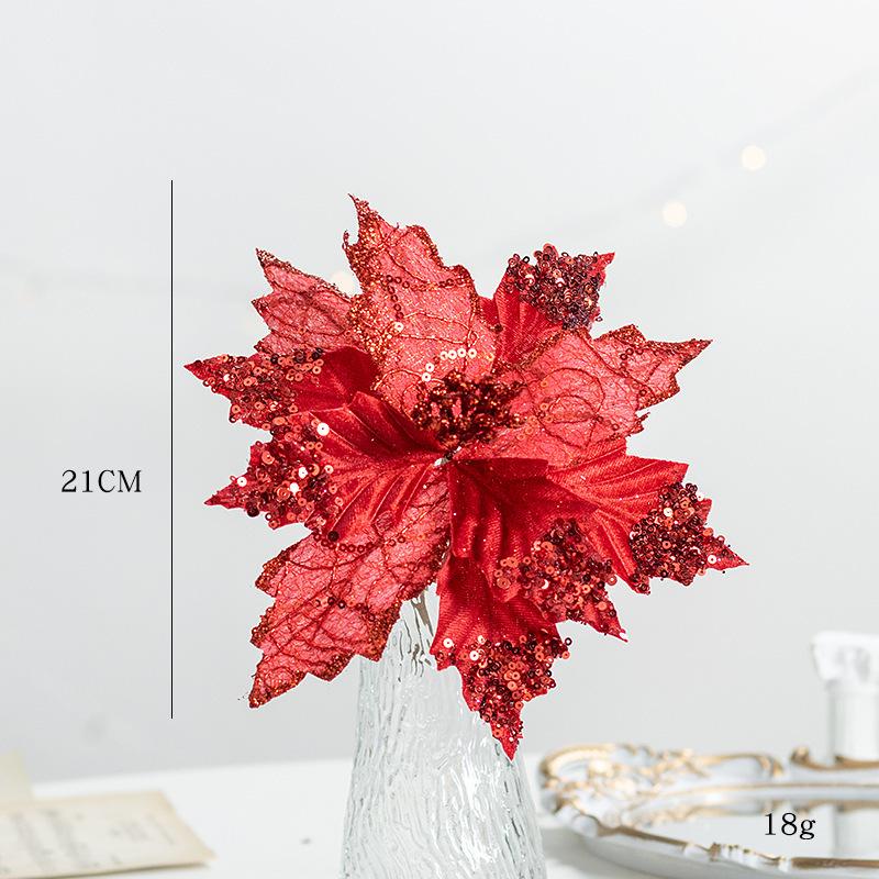 

2025 New Christmas Flowers Burgundy Champagne Glitter Felt Fabric Artificial Poinsettia for Xmas Tree Wreath Wedding Party Decorations Ornament