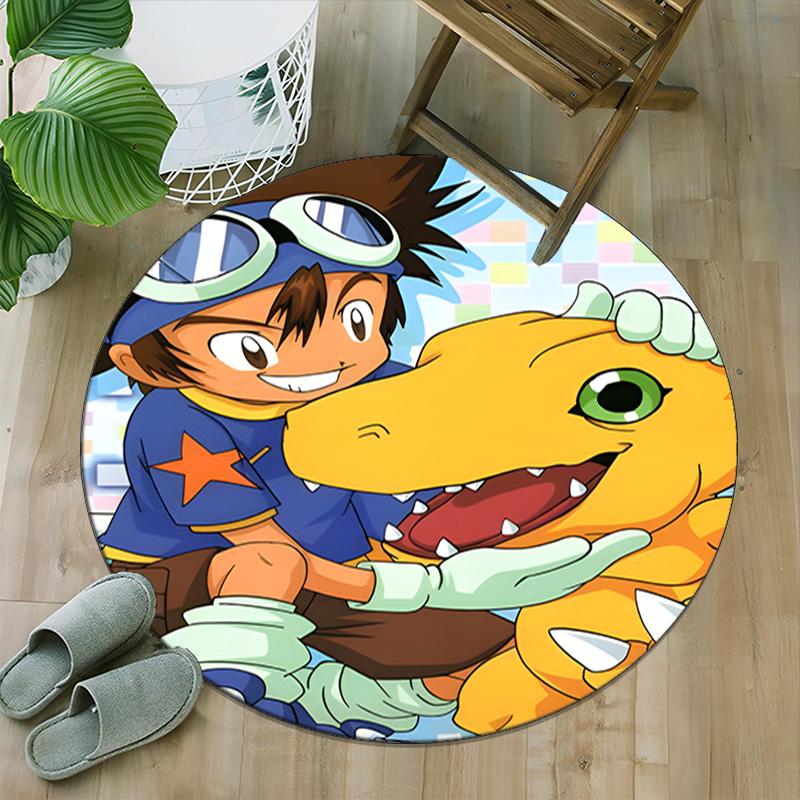 1pc Digimon Carpet, Round Rug, Comfortable, Suitable for Entryways, Living Rooms, Office, And Bedrooms, Christmas Decoration