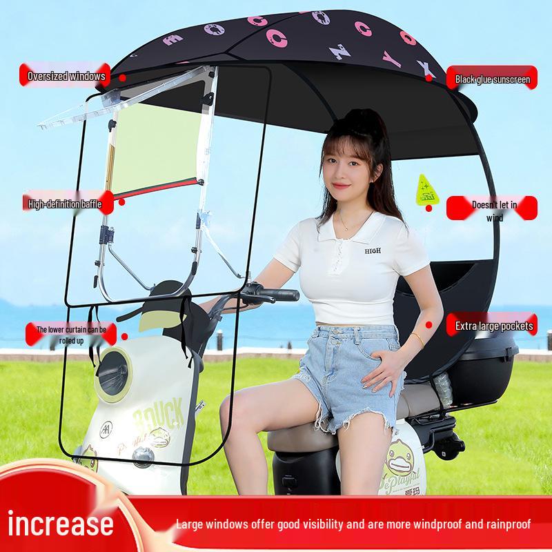 Electric Vehicle Canopy Tent: Windproof, Rainproof, Sunshade for Three-Wheelers with All-Around Windows