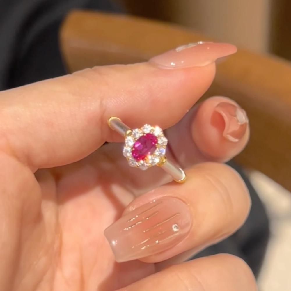 

Vintage Style Red Corundum Rings for Women Plant Inspired Luxury Cocktail Ring with Brushed Finish adjustable