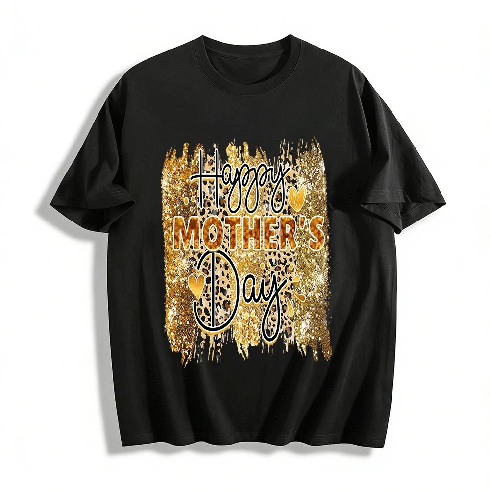 

Happy Mother s Day Glitter Leopard Print Casual Top Pure cotton T-shirt XXS