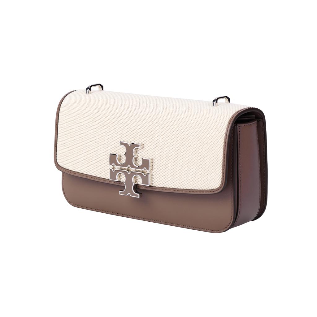Tory Burch Eleanor Metallic Double T Logo Leather Shoulder Bag Women Shoulder Bag Brown Beige 153005-093