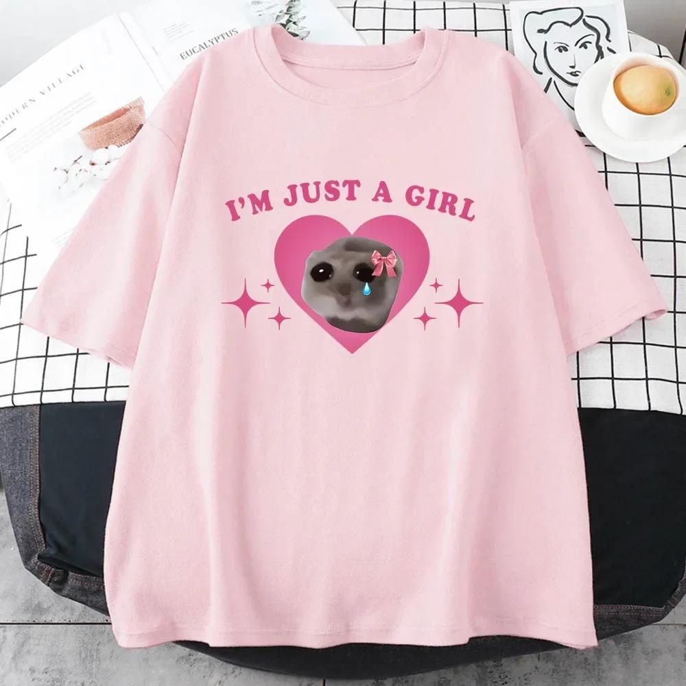 Maglietta Criceto Triste Sono Solo Una Ragazza Maglietta con Stampa Cartone Animato Casual Manica Corta Magliette Estive di Alta Qualità Magliette da Ragazza