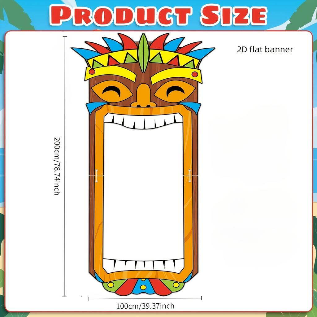 2D Flat Hawaiian Tiki Totem Check in Photo Booth Polyester Aloha Luau Tropical Mona Birthday Party Decor Birthday Party Decor