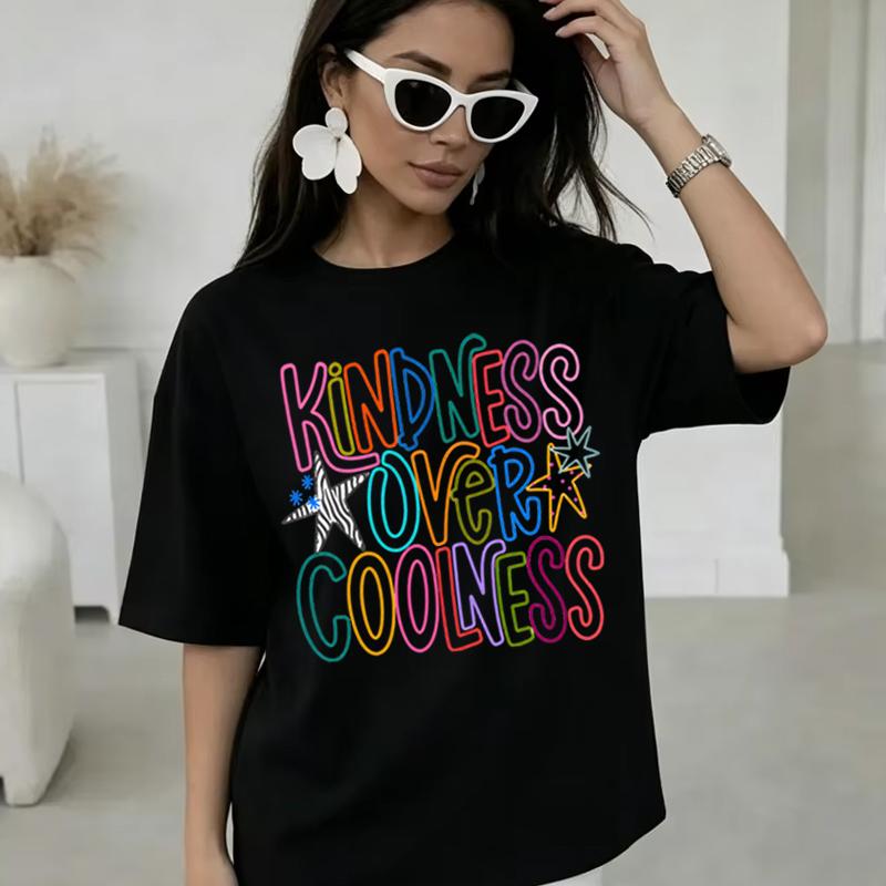 Girls Harajuku Y2k Tops Kindness Over Coolness Rainbow Print Unisexs Tshirt Positive Quote Casual Tee Cotton Top Streetwear
