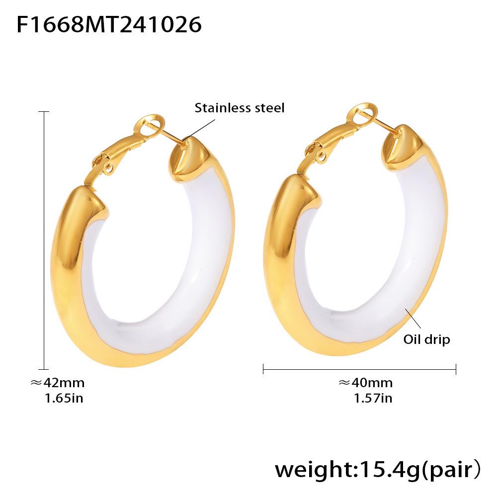 Qiong Yao European Style Circle Drip Oil Earrings, 18K Gold-Plated Stainless Steel, Hypoallergenic, Color-Retentive, Women's.