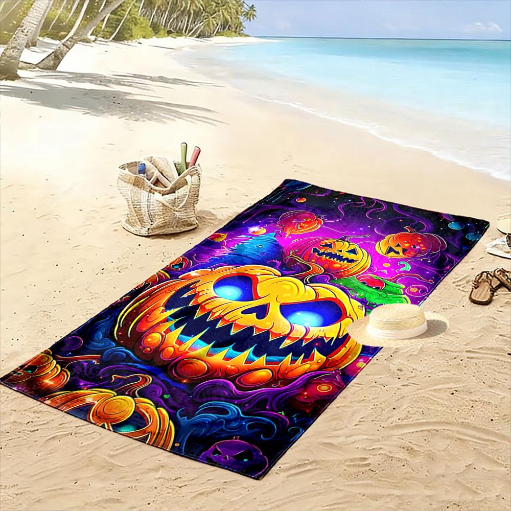 Glowing Fierce Pumpkin Chaos Print Beach Towel, Quick Drying, Suitable for Travel, Outdoor Sports, Jogging, the Beach and Swimming, Gift