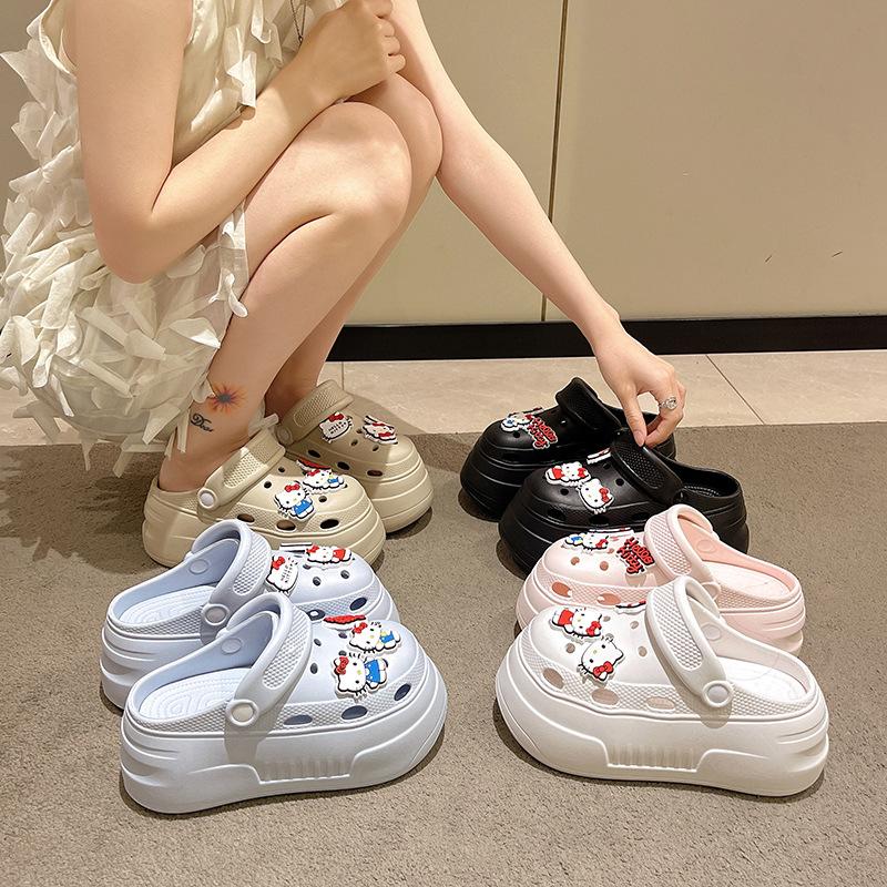 Hole shoes women's summer wear 2025 new thick-soled heightened non-slip beach shoes bag head sandals women