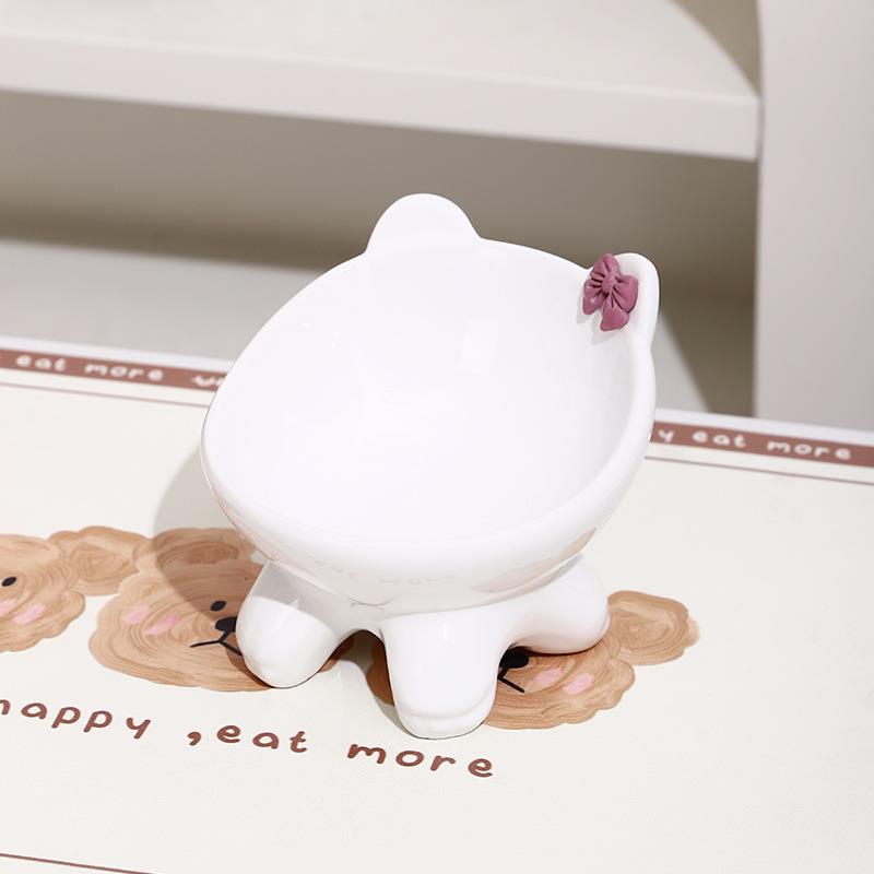 Bevel Ceramic Cat Food Bowl Cute Pets Drinkers for Cats Protect Neck High Feet Dog Bowl Anti-Flip Slow Feeding Bowl Pet Supplies