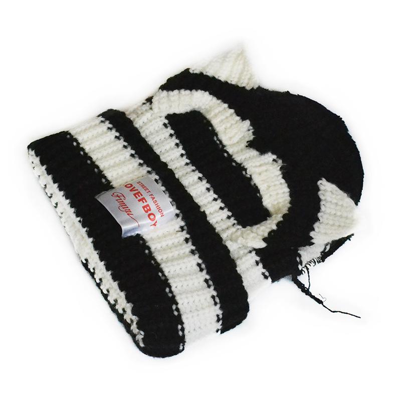 

Милая кошка вязаная теплая шапка женская для занятий спортом на открытом воздухе, для велоспорта, шерстяная шапка-пуловер, осенне-зимняя шапка с ушками, тренд one size, elastic, casual and versatile