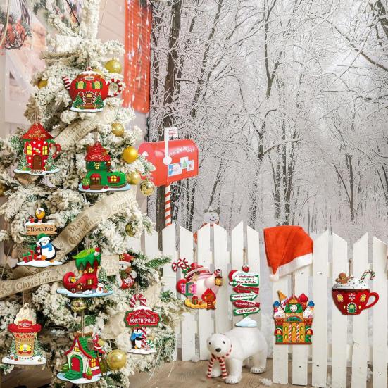 12/24/36Pcs Christmas Wooden Hanging Decoration Farmhouse Rustic Holiday Party Winter Xmas Tree North Pole Hanging Ornament Sign