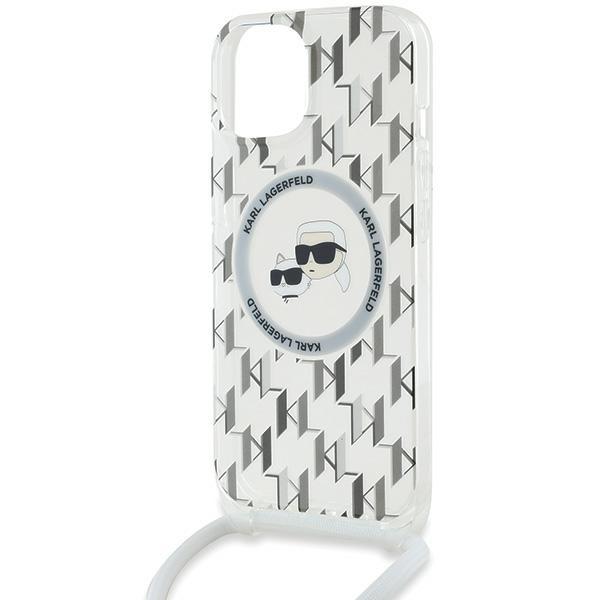 Karl Lagerfeld Klhmp15Shckcklct Iphone15 / 14 / 13 6.1 Transparent Hardcase Iml Crossbody Monogram Karl & Choupette Head Magsafe