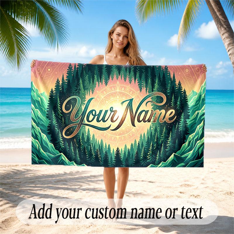 Mushroom Forest Theme Soft Beach Towel Personalized Custom Name Text Towel Portable for Beach Pool Travel