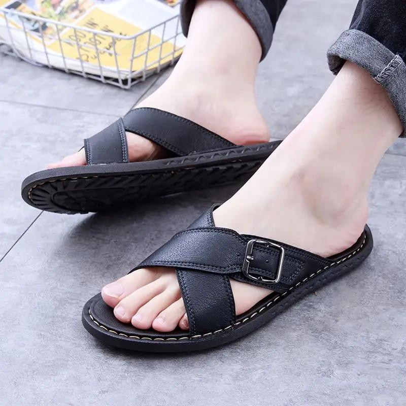 Fashion Beach Slippers for Men Shiatsu Flip Flops Shoes Leather Flat Rubber Original Summer Sale Mascullino Elegant Pvc Y2k Sandals Man