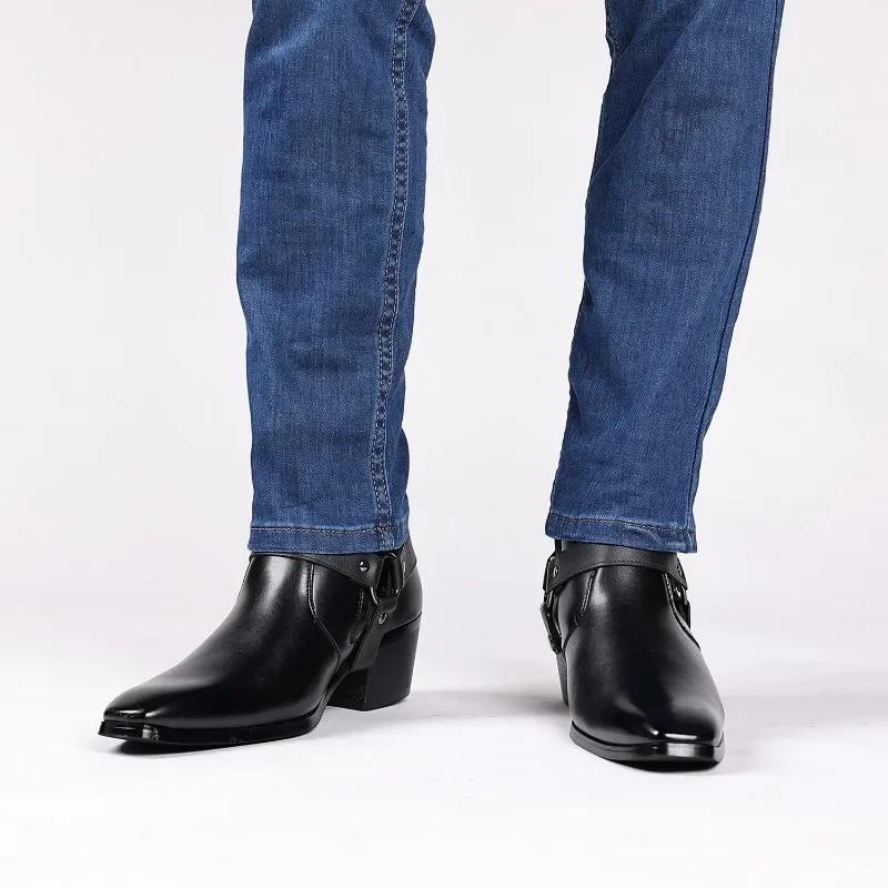 Herrestøvler Motedesigner Chelsea Boots Luksus Høy Kvalitet Herre Cowboy Støvler Svart Brun Glidelås Bryllup Kontor Dressko Mannlig