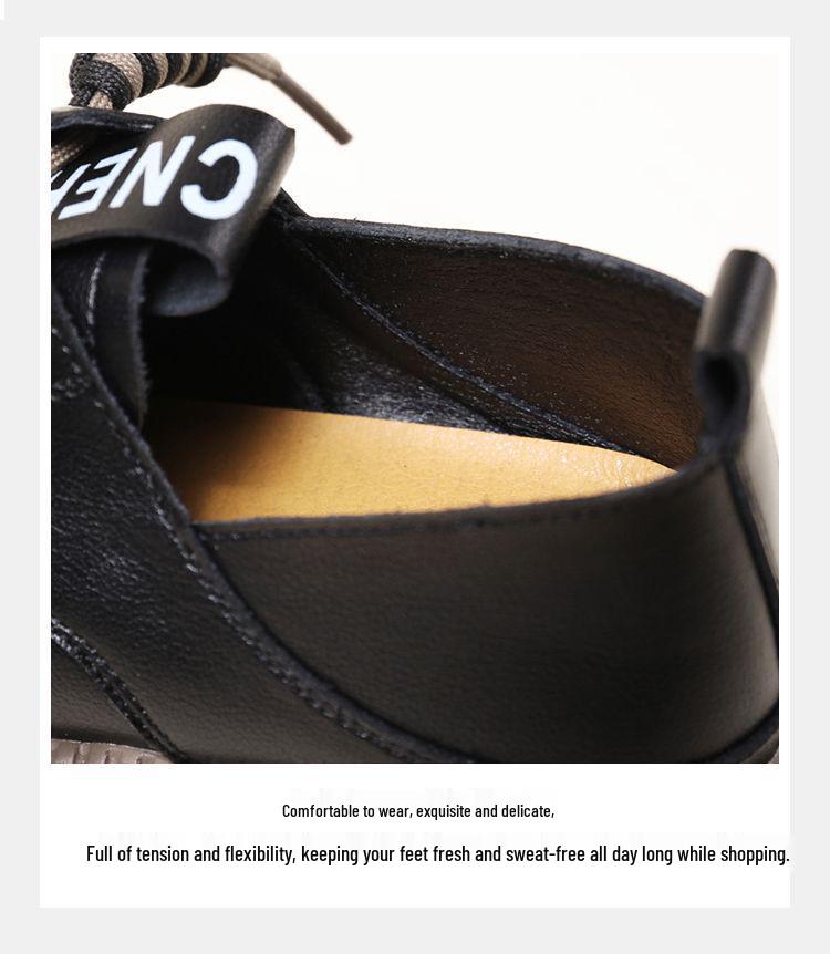 Women's Genuine Soft Leather Loafers, British Style 2025 - Spring/Autumn, Thick Sole, Lace-up, Versatile, Comfortable Shoes