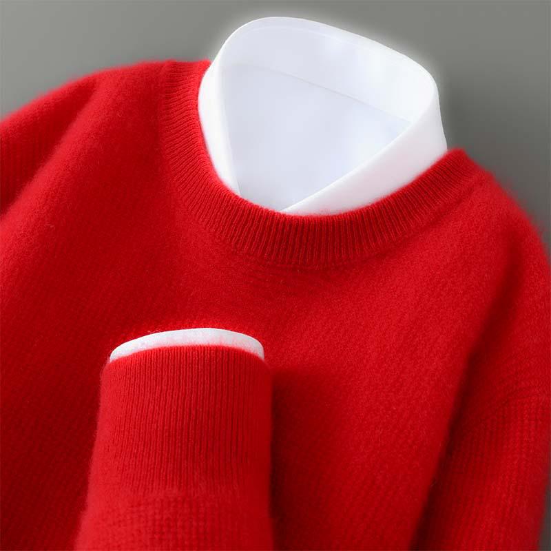 Men's Round Neck Thickened Business Pullover – 100% Australian Wool Cashmere Base Layer for Autumn/Winter.